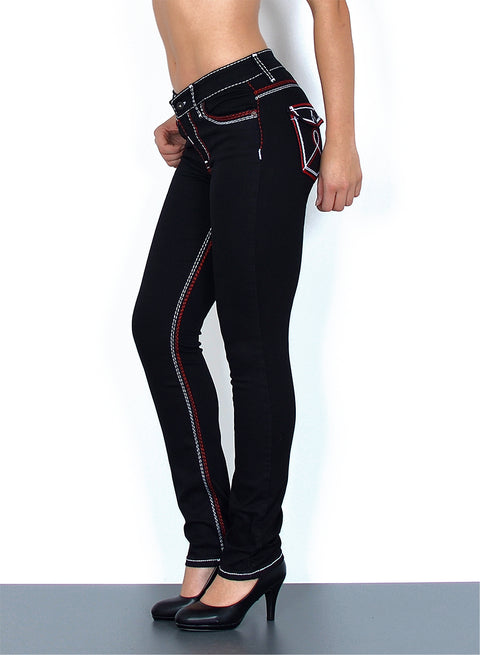 Hohe Bundhöhe Jeans Straight Fit mit dicker Naht