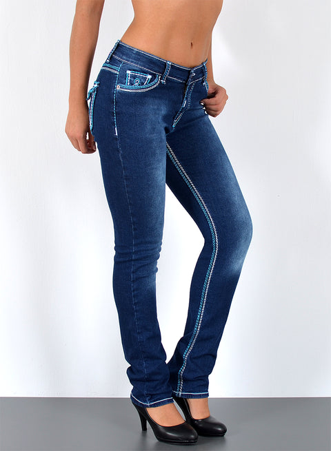 High Waist Straight Fit Jeans mit dicken Nähten