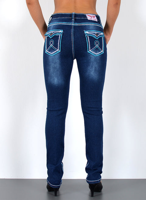 High Waist Straight Fit Jeans mit dicken Nähten