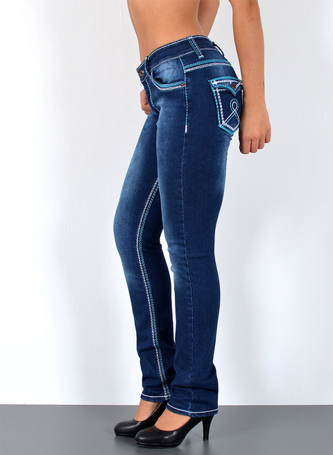 High Waist Straight Fit Jeans mit dicken Nähten