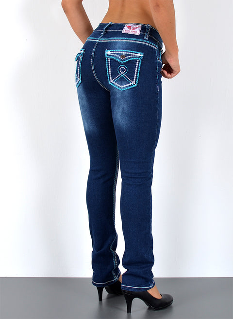 High Waist Straight Fit Jeans mit dicken Nähten