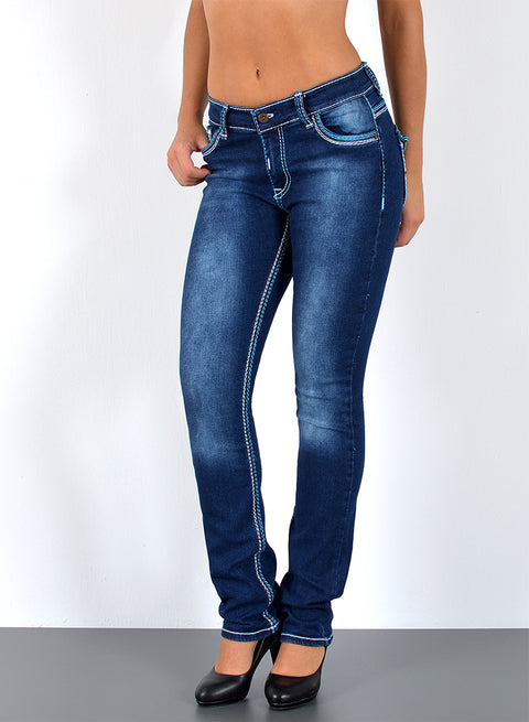 High Waist Straight Fit Jeans mit dicken Nähten