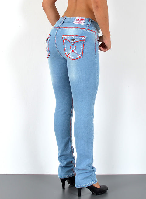 Hohe Bundhöhe Jeans Straight mit dicker Naht Esra Jeans