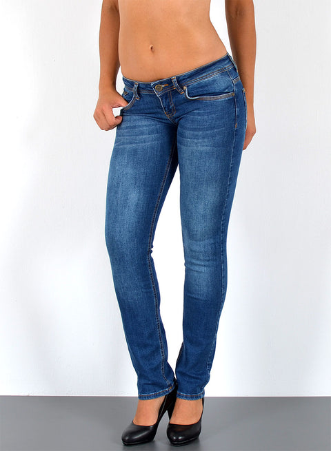 Tiefer Bund Jeans Hose Straight Fit Damen