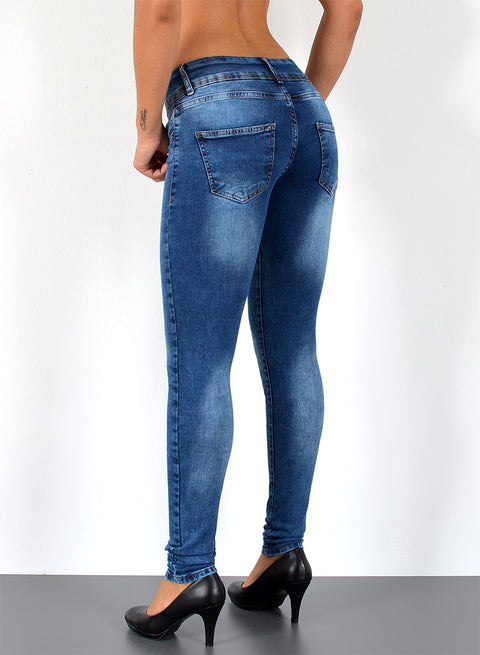 High Waist Skinny Fit Jeans Damen mit 3 Knöpfen