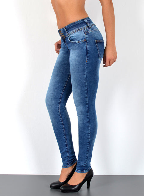 High Waist Skinny Fit Jeans Damen mit 3 Knöpfen