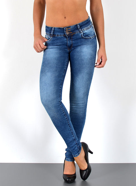 High Waist Skinny Fit Jeans Damen mit 3 Knöpfen