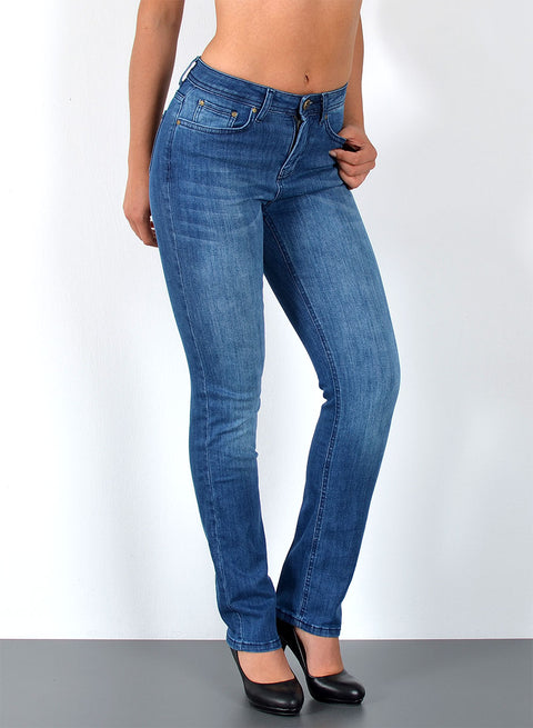 High Waist Damen Jeans Hose Straight Fit mit Stretch