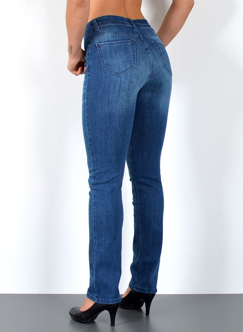 High Waist Damen Jeans Hose Straight Fit mit Stretch