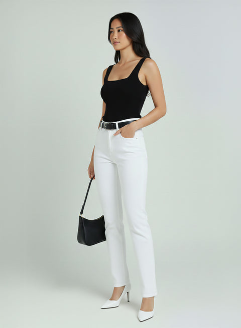 High Waist Jeans Straight Leg Weiß