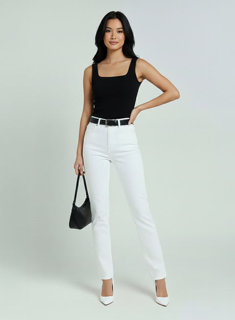 High Waist Jeans Straight Leg Weiß