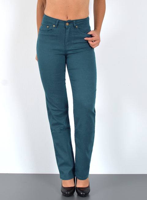 Petrol Blaue Damen Stoffhose High Rise