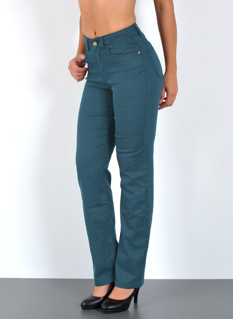 Petrol Blaue Damen Stoffhose High Rise