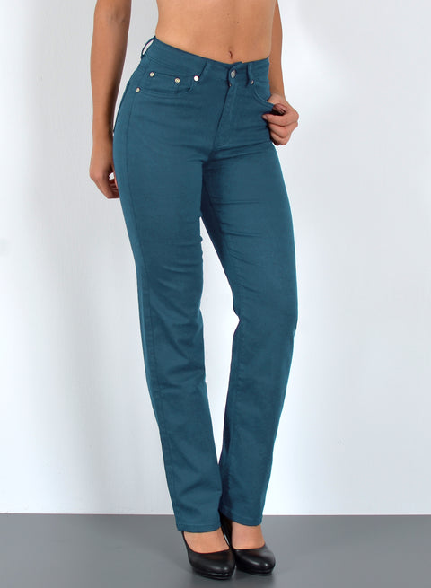 Petrol Blaue Damen Stoffhose High Rise