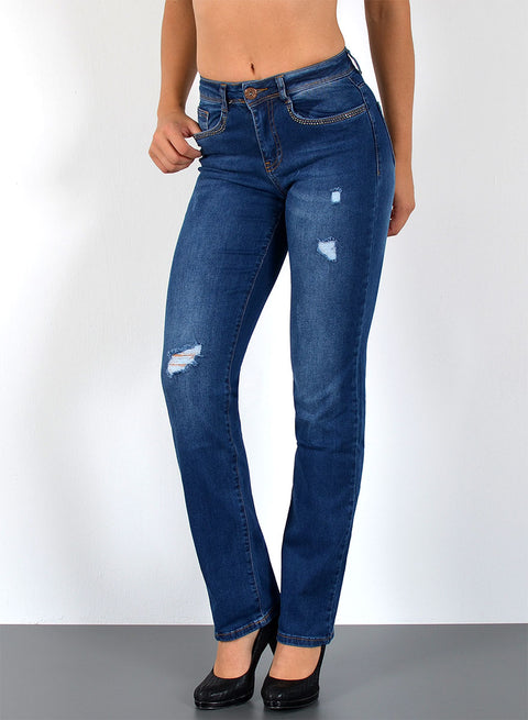Gerade Schnitt Jeanshose Damen im Destroyed Look mit Rissen