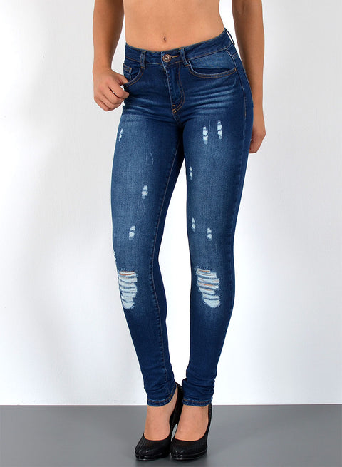 Destroyed Look Damen Skinny Jeans High Waist