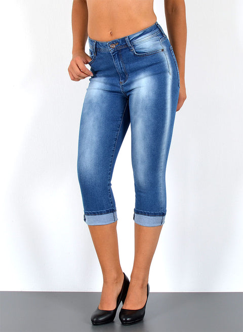 Capri Jeans High Waist Blau mit Waschung