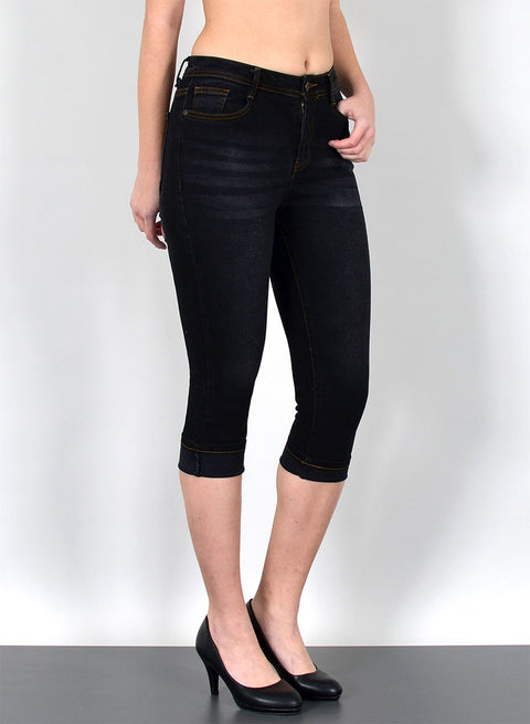 Schwarze Damen Capri Jeans High Waist Hose