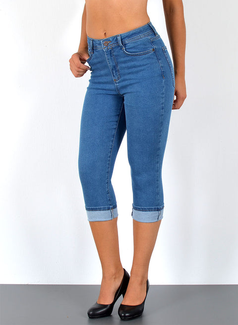 Damen Capri Jeans High Waist Hose bis Plus Size