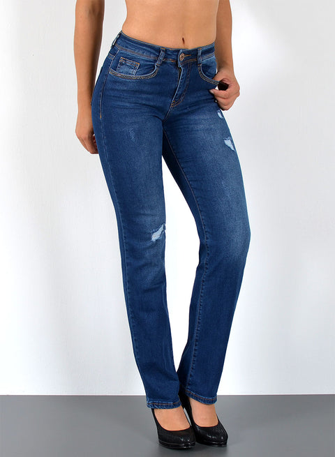 Gerade Schnitt Jeanshose Damen im Destroyed Look mit Rissen