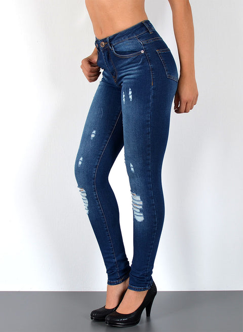 Destroyed Look Damen Skinny Jeans High Waist