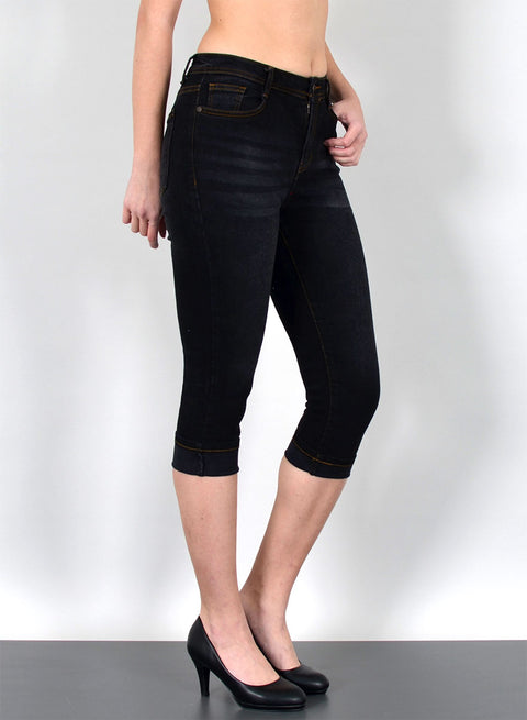 Schwarze Damen Capri Jeans High Waist Hose