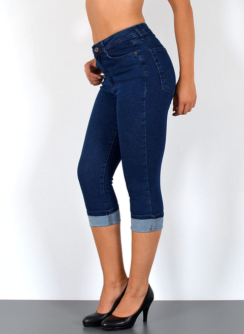 Dunkelblau Damen Capri Jeans mit hohem Bund