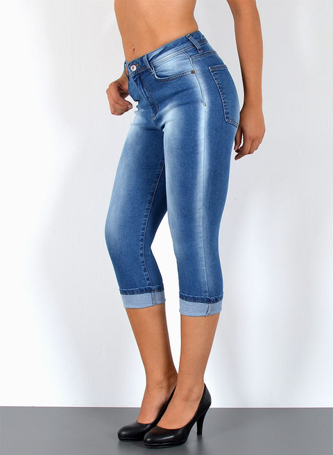 Capri Jeans High Waist Blau mit Waschung