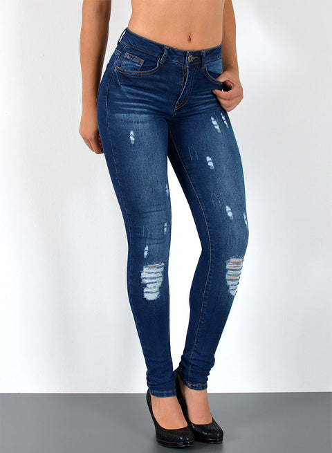 Destroyed Look Damen Skinny Jeans High Waist