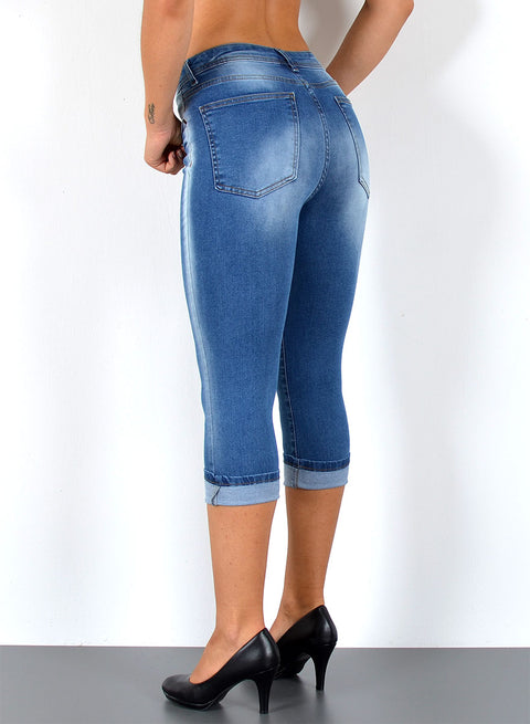 Capri Jeans High Waist Blau mit Waschung