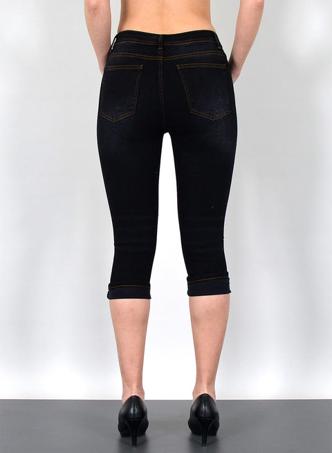 Schwarze Damen Capri Jeans High Waist Hose