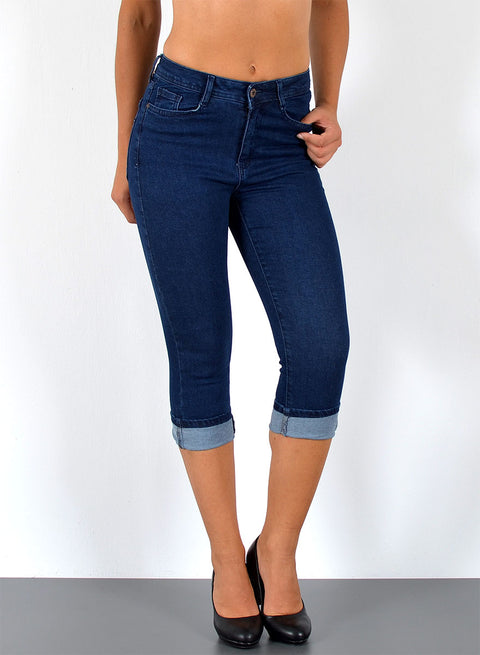 Dunkelblau Damen Capri Jeans mit hohem Bund