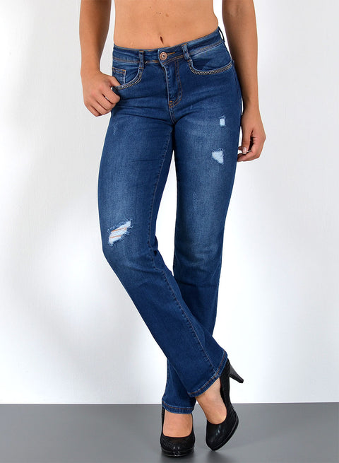 Gerade Schnitt Jeanshose Damen im Destroyed Look mit Rissen