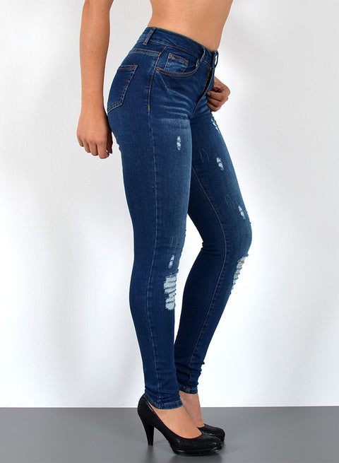 Destroyed Look Damen Skinny Jeans High Waist