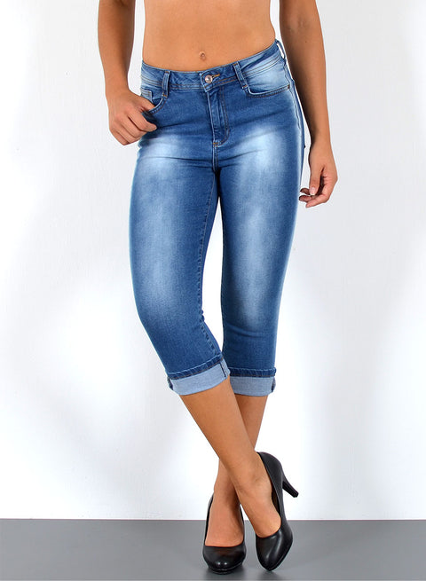 Capri Jeans High Waist Blau mit Waschung