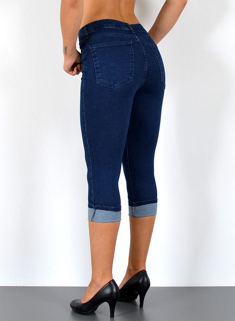 Dunkelblau Damen Capri Jeans mit hohem Bund