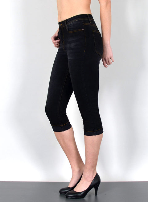 Schwarze Damen Capri Jeans High Waist Hose