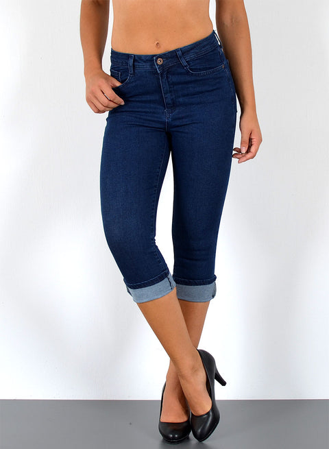 Dunkelblau Damen Capri Jeans mit hohem Bund