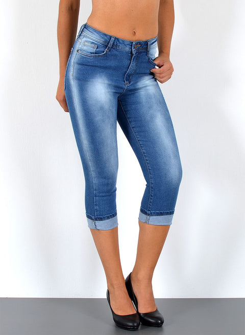 Capri Jeans High Waist Blau mit Waschung