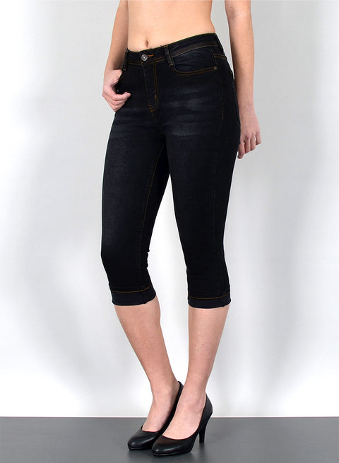 Schwarze Damen Capri Jeans High Waist Hose