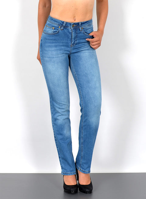 Damen Jeans Straight Fit High Waist Regular Hose mit Geradem Schnitt