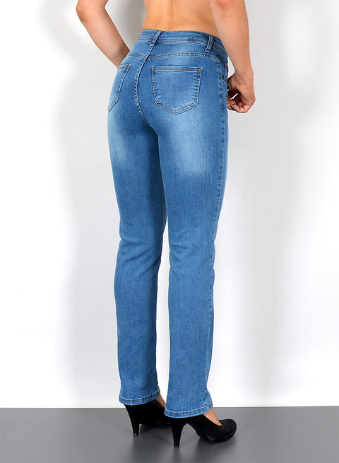Damen Jeans Straight Fit High Waist Regular Hose mit Geradem Schnitt