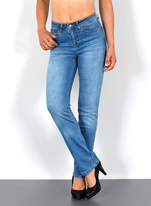 Damen Jeans Straight Fit High Waist Regular Hose mit Geradem Schnitt
