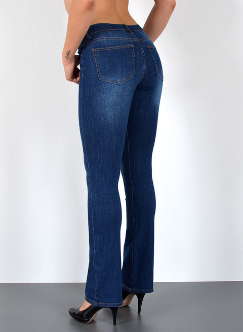 Esra Damen Bootcut Jeans mit Schlag und ausgestelltem Bein