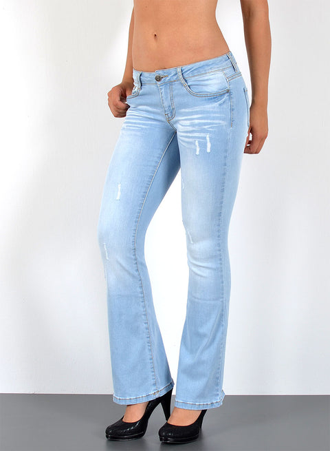 Hellblaue Flared Jeans Bootcut Hose mit Rissen