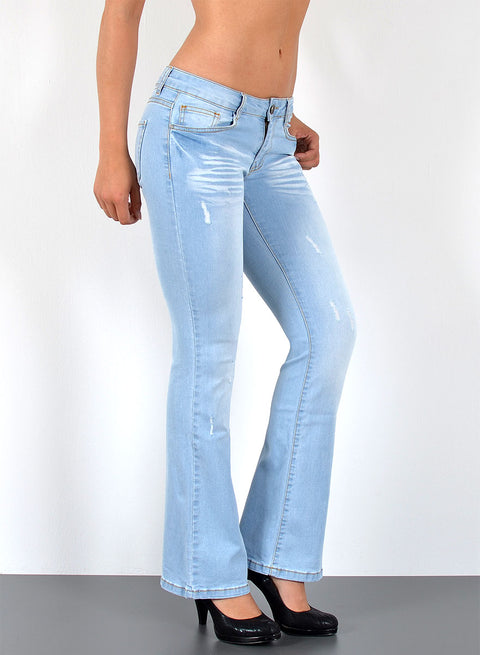 Hellblaue Flared Jeans Bootcut Hose mit Rissen