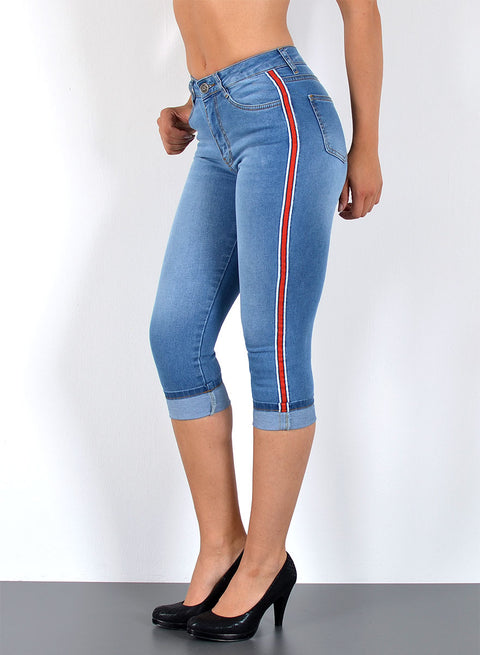 Damen High Waist Capri Jeans mit Streifen