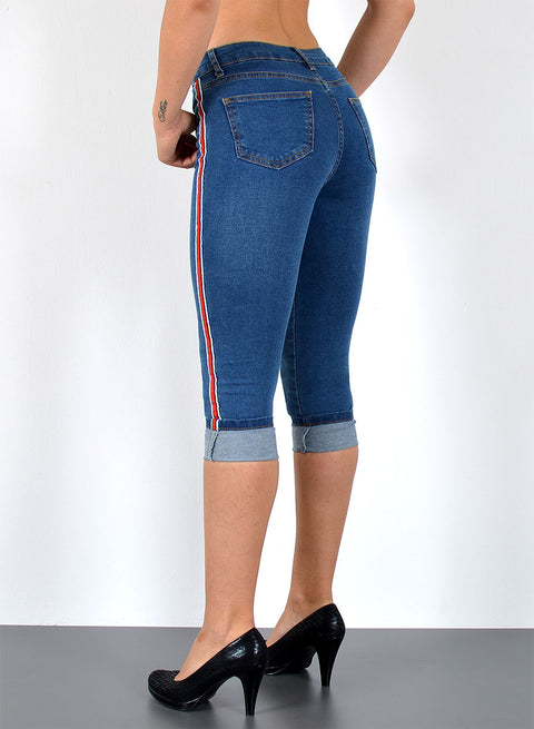 Damen High Waist Capri Jeans mit Streifen