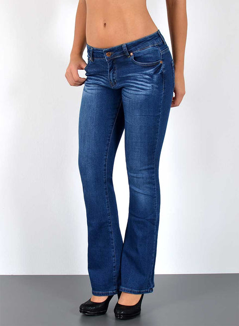 Damen Schlaghose Bootcut Jeans Low Rise