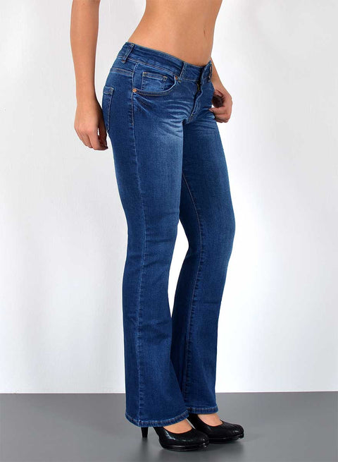 Damen Schlaghose Bootcut Jeans Low Rise